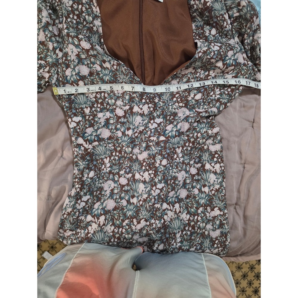 Sunday Best Aritzia Brown Floral V-Neck Long Sleeve Mini Dress Size 6 - Picture 4 of 6